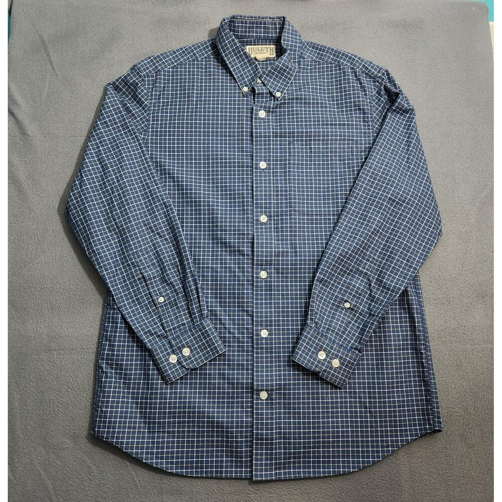 Duluth Trading Co. Men M Blue Plaid Check Down Dress Shirt